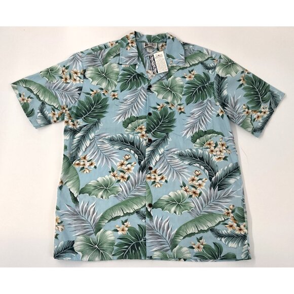Vintage 90s Aloha Republic Hawaiian Shirt Mens Large Blue Tropical Print NEW - Picture 1 of 9